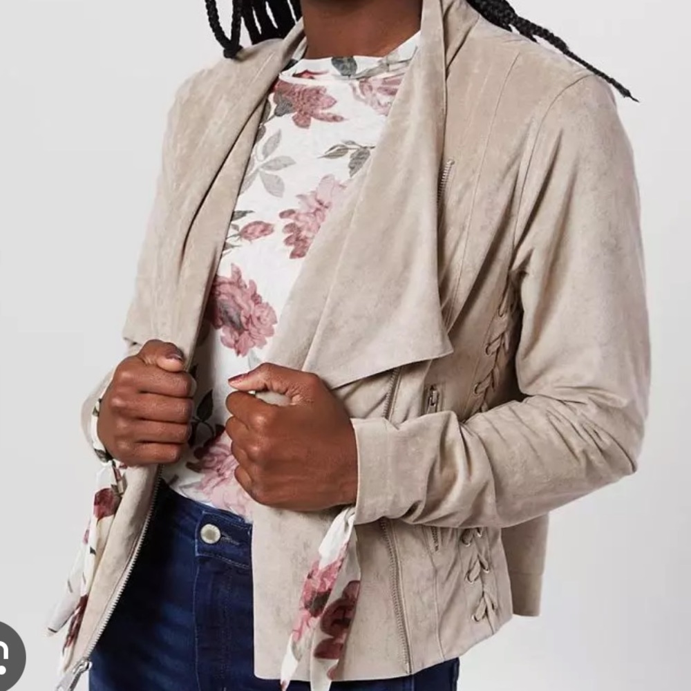 Buckle Willow & Root Faux Suede Moto Jacket with lace up details